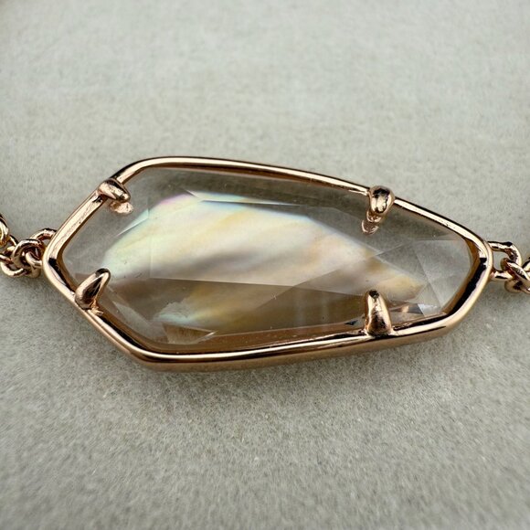 Kendra Scott Rose Gold Chain Bracelet With Iridescent Faceted Stone Adjustable C - Picture 2 of 6